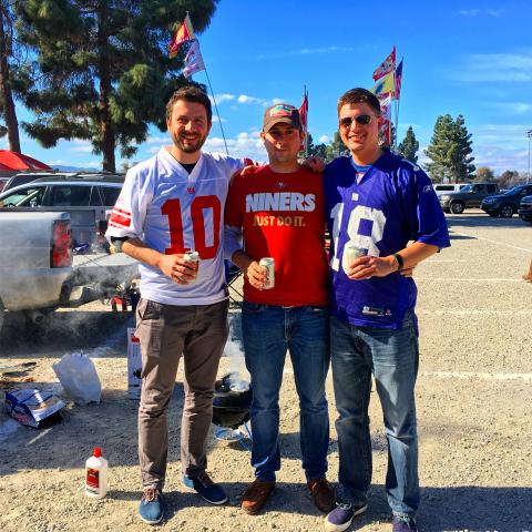 Daniel, Nick, and Mike at the American football game, the NY Giants vs. the San Francisco 49ers.  