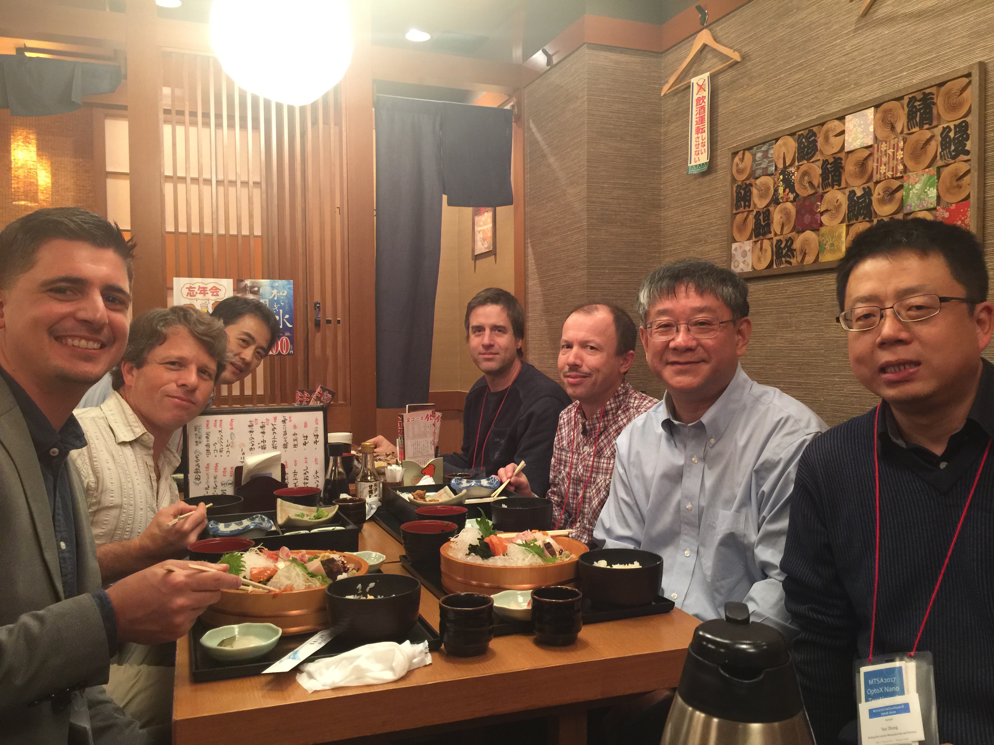 Mike (left) having lunch with good friends and colleagues, including Dan Mittleman (Brown),  Tsuneyuki Ozaki (INRS), Petr Kužel (Academy of Sciences of the Czech Republic), and X. -C. Zhang (Rochester)