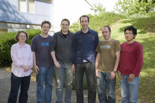 The terahertz applications group in 2009, from left to right: Lynn Gladden, Ed Parrott, James Collins, Axel Zeitler, Rob May and Roy Li